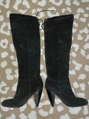 Women’s Black Suede Knee-High Heeled Boots